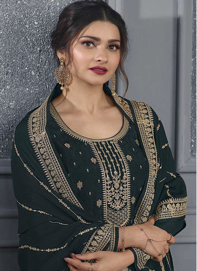 Navy Blue Dola Silk Palazzo Suit